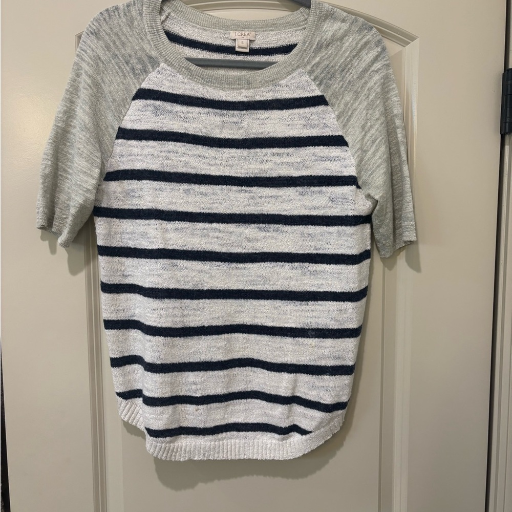 J. Crew Gray and Navy Striped Short Sleeve Tee